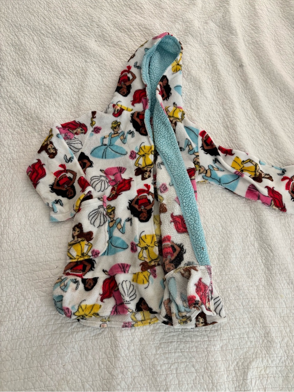 Disney Princess Plush Hooded Robe in Light Blue with Multicolor Print